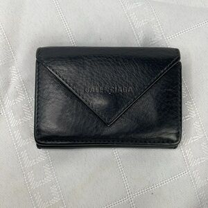 Balenciaga Papier Black Leather Compact Trifold Wallet Envelope Mini